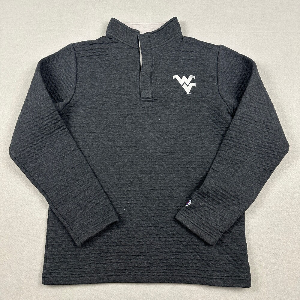 West Virginia Mountaineers Jacket Men Small Gray Quilted Champion 1/4 Zip NCAA S
